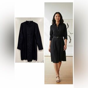 Eileen Fisher Black Organic Cotton Button-Up Shirt Dress size L